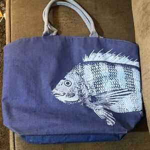 Blue Fish Print Tote Bag